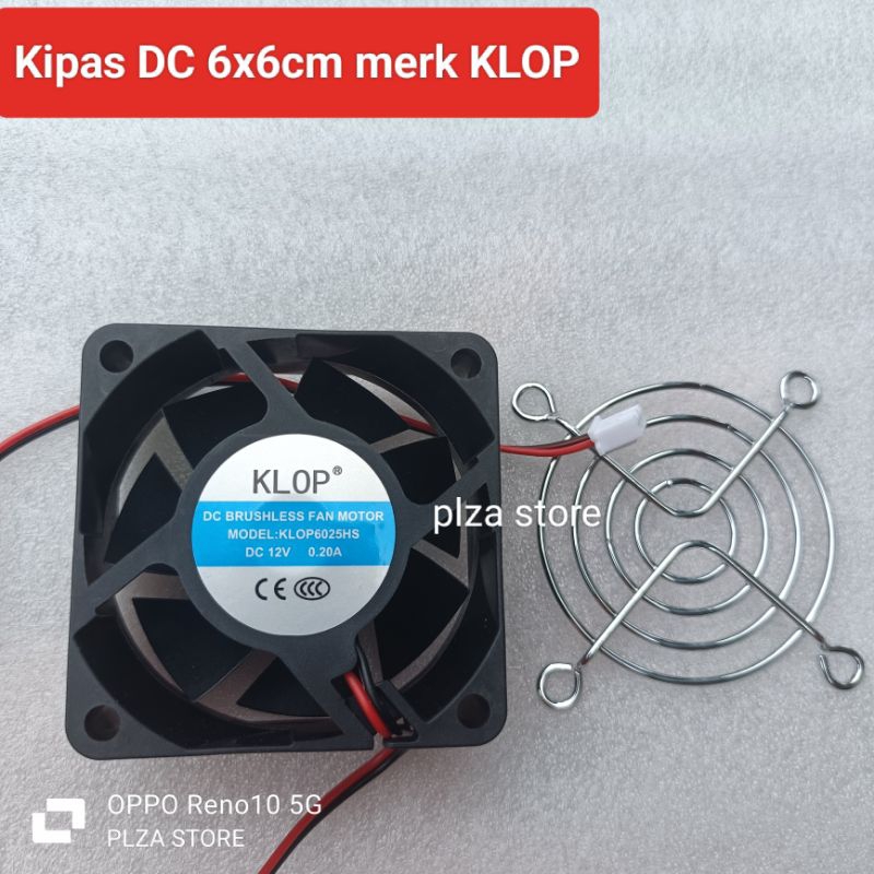 Kipas Fan DC 12v 6x6cm merk KLOP Original dan Ram Gril besi cooling fan dc 12volt kipas 12volt dc 6c