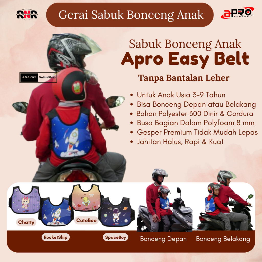 Sabuk Bonceng Anak Apro Easy Belt Gendongan Boncengan Tali Pengaman di Motor Depan Belakang