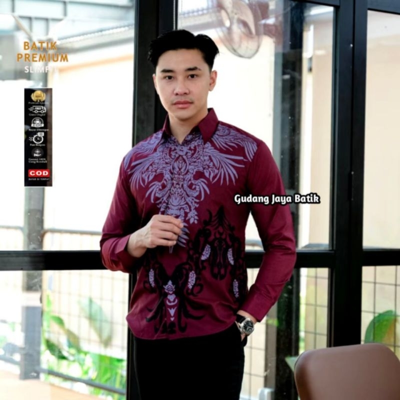 BATIK GARUDA Motif PANCASILA Kemeja Batik Pria Lengan Panjang Slimfit Premium Bahan Katun Indonesia 