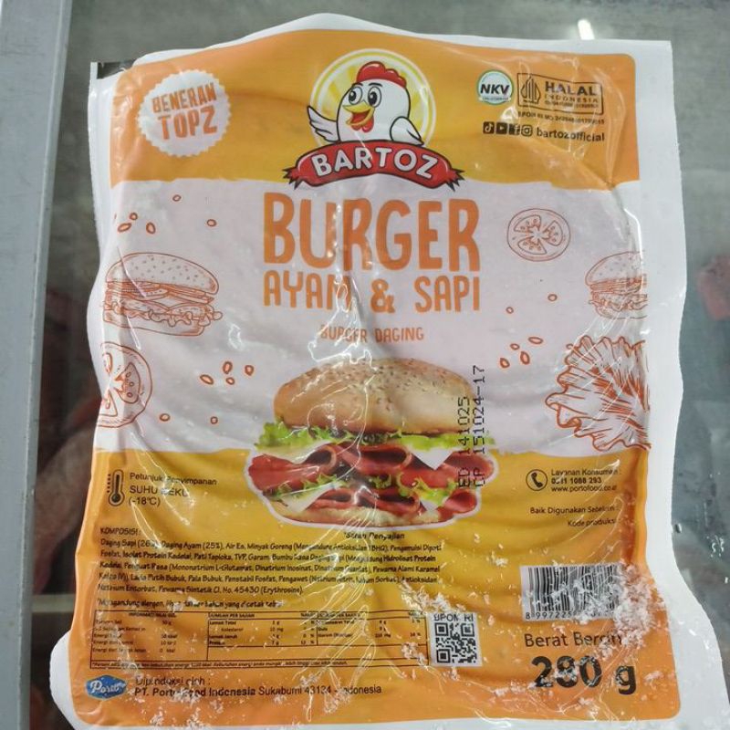 

BARTOZ BURGER AYAM & SAPI 20 PCS 280 GRAM