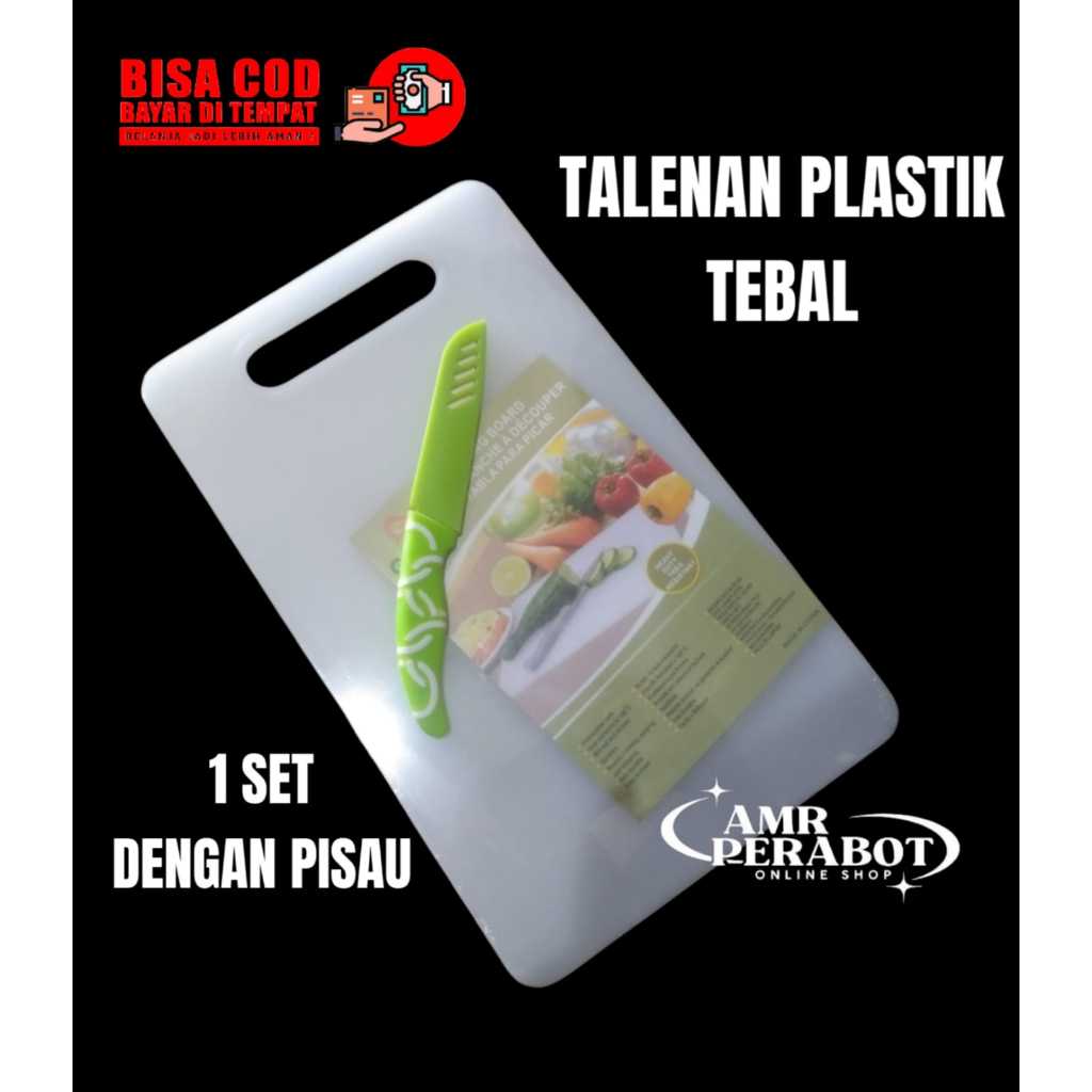 talenan plastik tebal warna putih/Professional cutting board 1set pisau