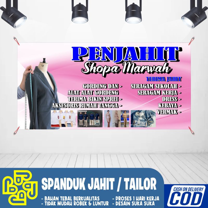 Banner Backdrop Banner Toko Konveksi Alat Jahit Pakaian Busana Muslim, dllbisa COD bayar ditempat