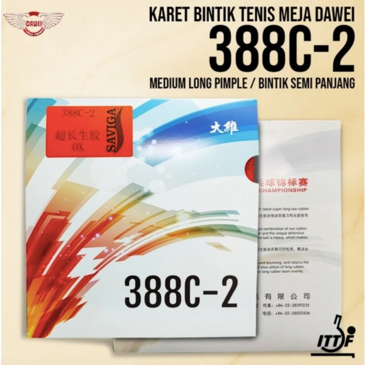 Dawei 388 C-2 Saviga OX Spons - Karet Pingpong Bintik Bertahan Panjang 388C-2 OX dan Spons