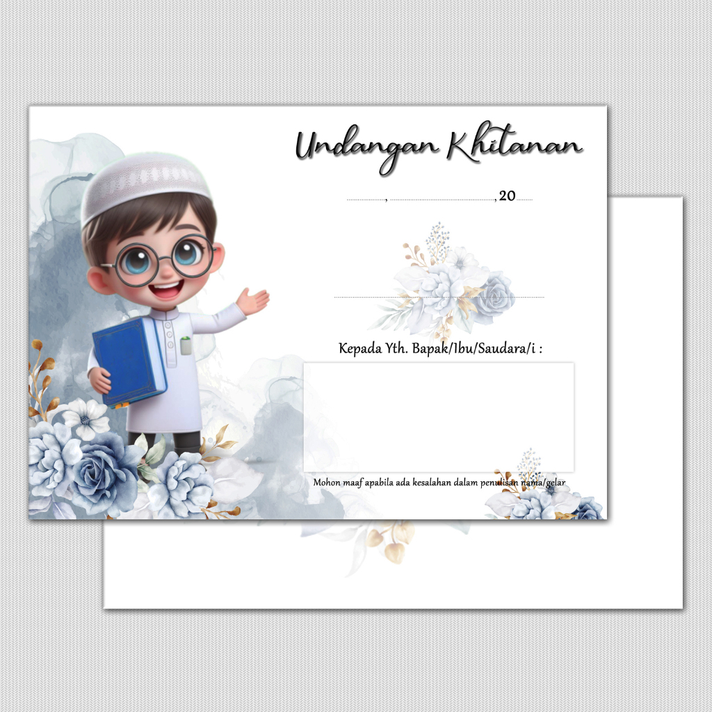 (ISI 25 PCS) UNDANGAN KHITANAN TULIS TANGAN EKONOMIS MINI ANIMASI 3D ANAK SIMPLE