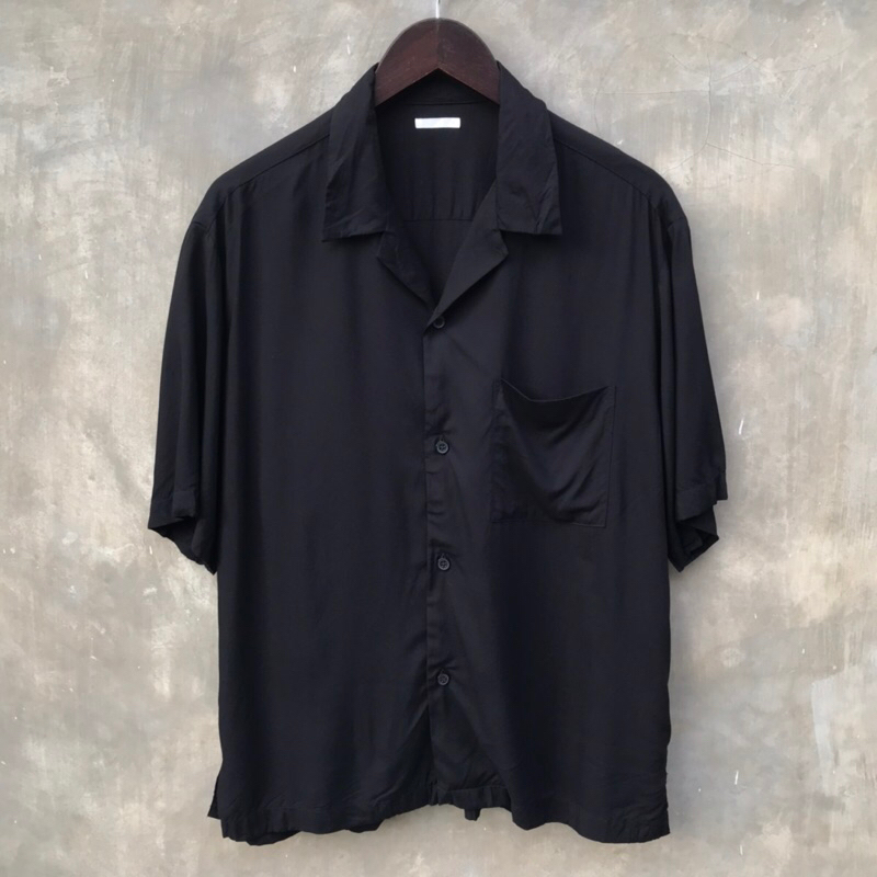 Kemeja Open Collar by Gu Uniqlo Relaxed Shirt Black Medium