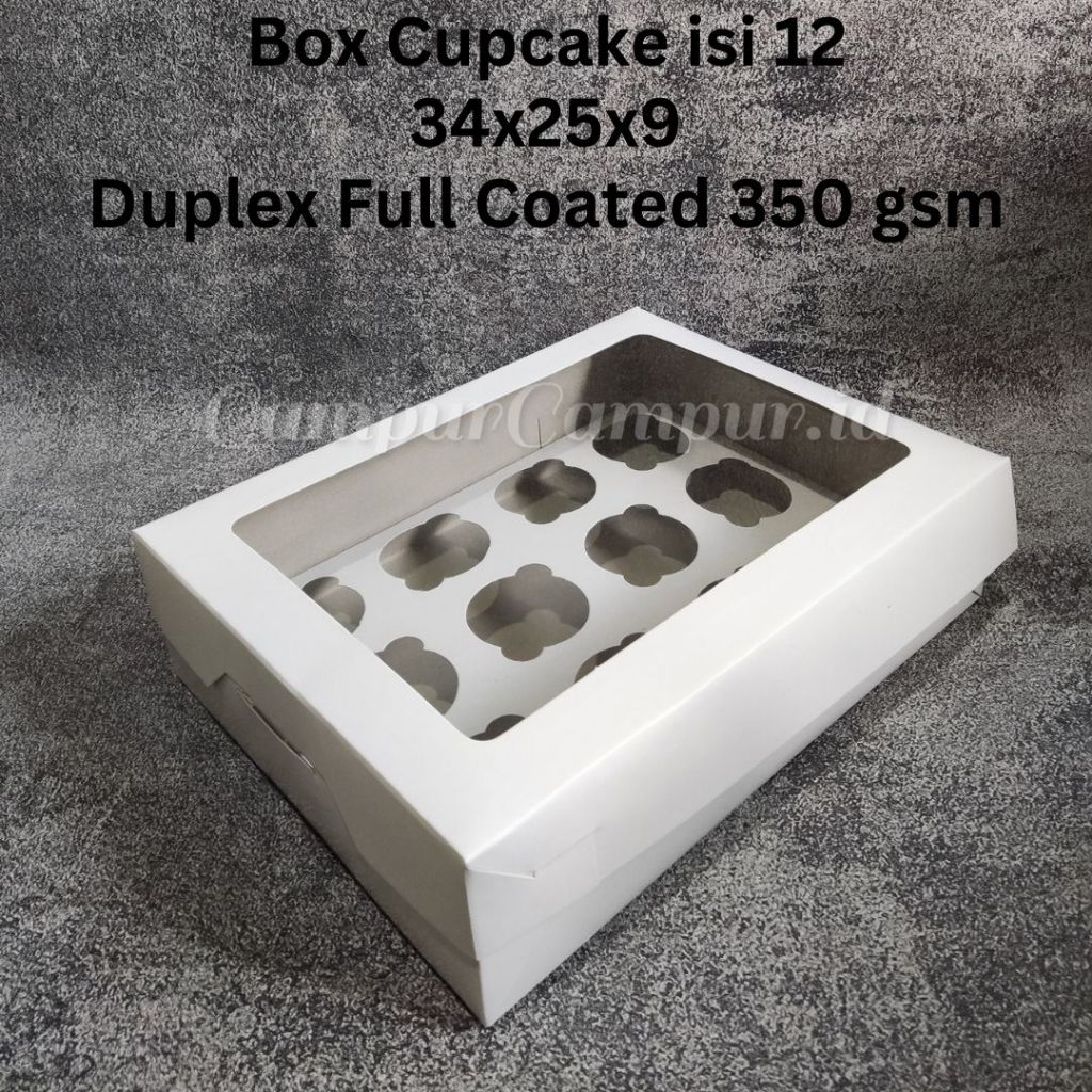 

Box Cupcake Putih Isi 12 Bahan Duplex Full Coated+Inner Sekat 12 Ukuran 34x25x9 Kotak Kue Pudding Pie Muffin