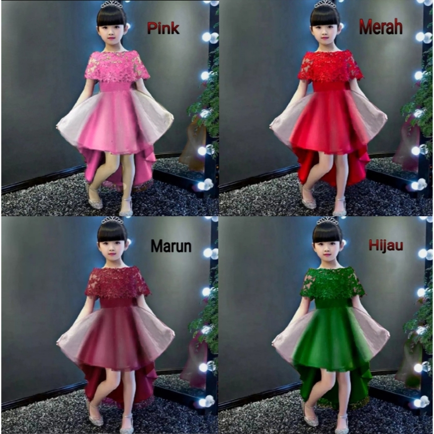 BAJU DRESS GAUN PRINCESS CINDERELA RO ANAK CEWEK PEREMPUAN CANTIK 5 6 7 8 TAHUN PINK HIJAU MERAH MAR
