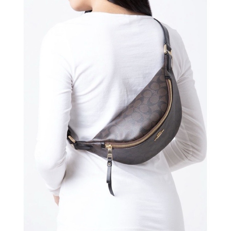 COACH BROWN SIGNATURE CANVAS BELT BAG / TAS COACH / COACH BAG