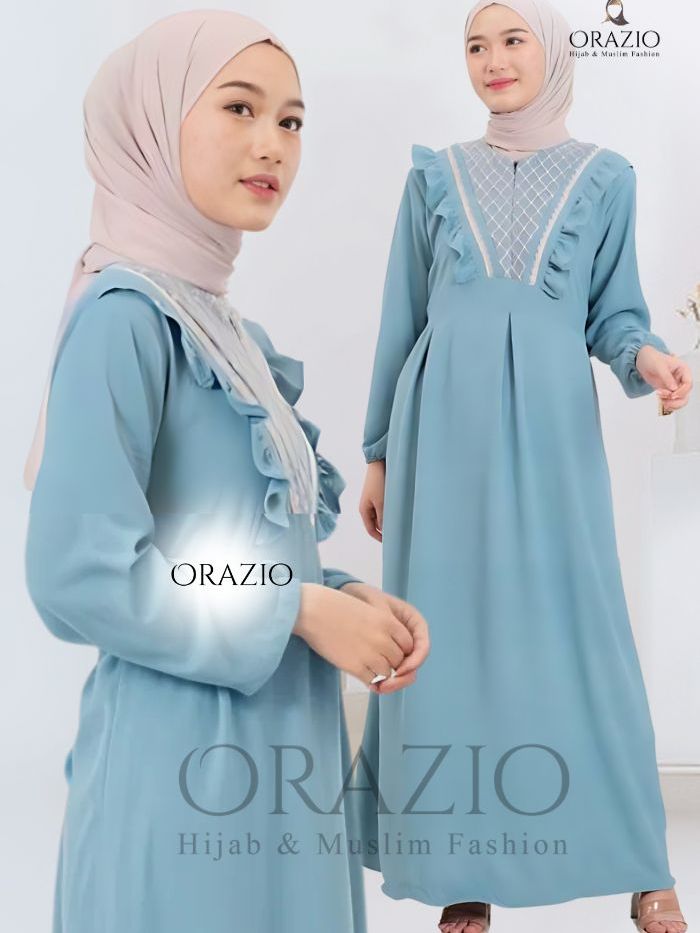 Gamis Simpel Elegan Biru Muda Wardah Biru Langit Baby Blue Biru Tosca brokat warna blue ice terbaru