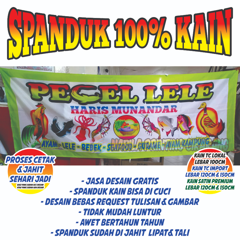 Spanduk Kain Pecel lele  Lamongan  Soto Lamongan  Sari Laut  Lalapan  Seafood  Sate  Nasi Goreng  Na