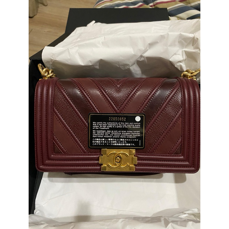 chanel chevron bag maroon original