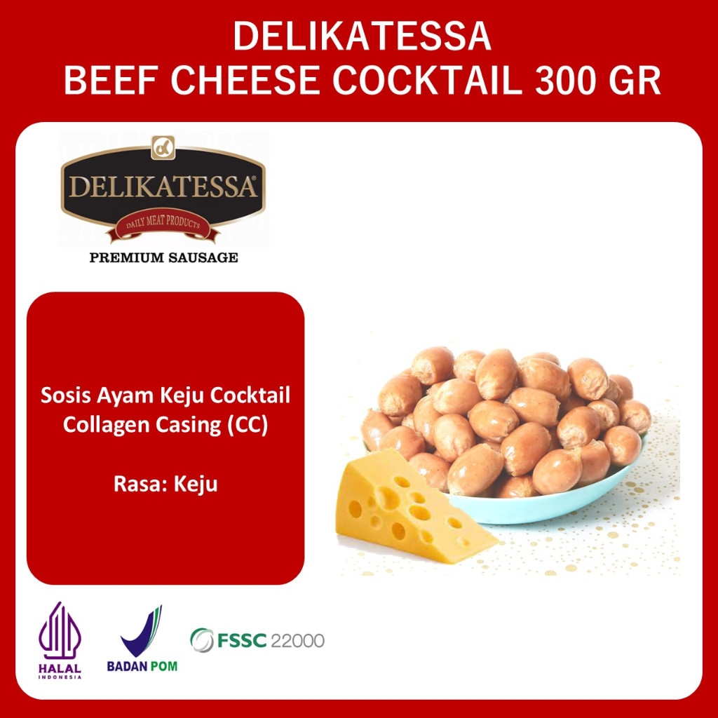 

DELIKATESSA BEEF CHEESE COCKTAIL 300 GR SOSIS SAPI HALAL