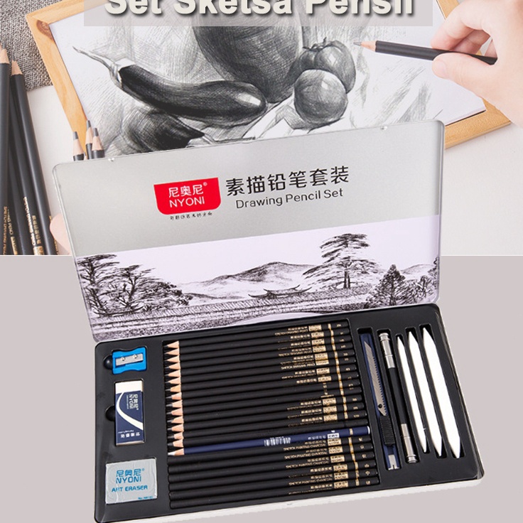 

Serbu Obral Set 29pcs Lukis Sketsa Lengkap Paket Drawing Pencil Gambar Metal Tin Box Pensil Gambar