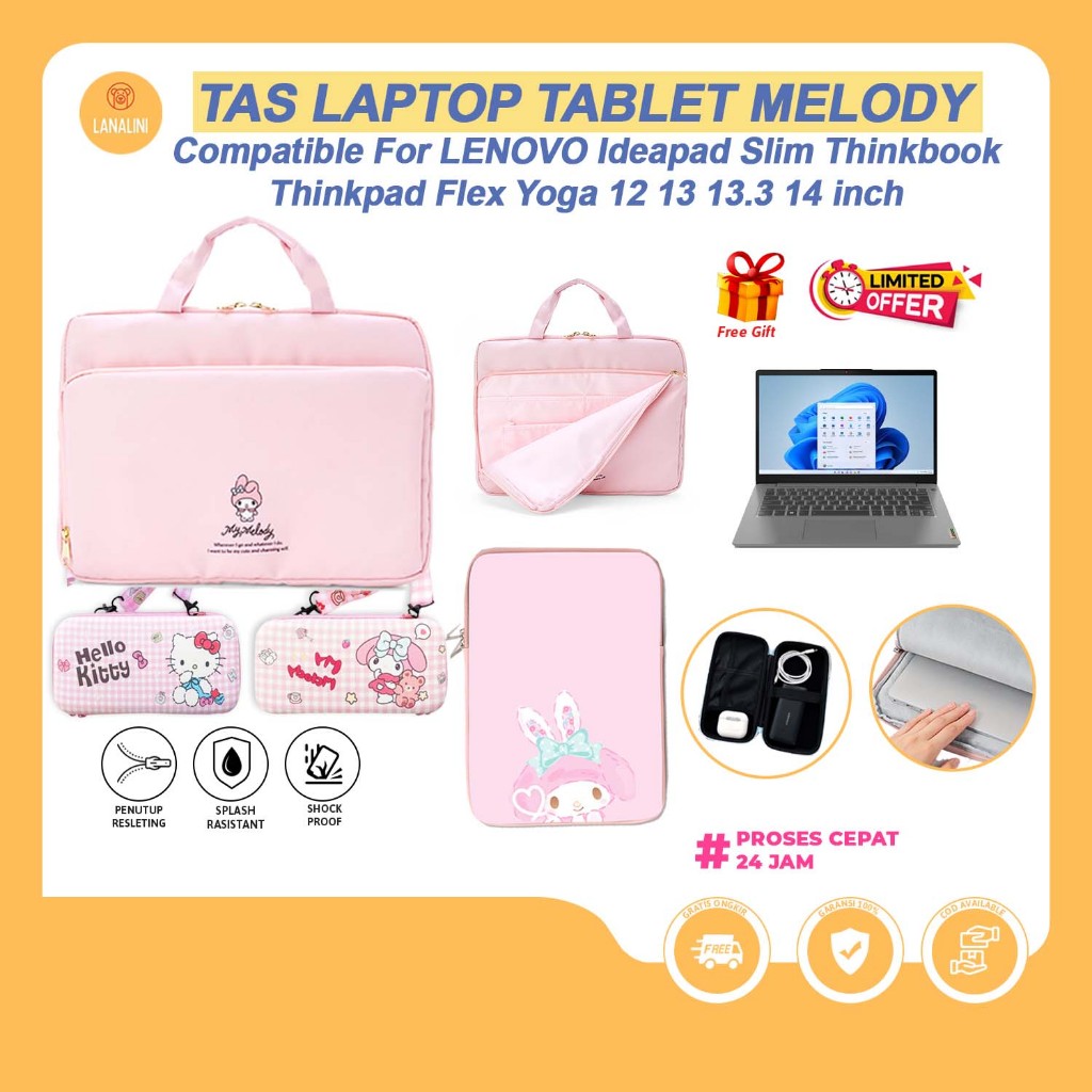 Tas Laptop Wanita My Melody Pink 12 13 13.3 14 inch Sleeve Pouch Sarung Lenovo Thinkplus Thinkpad Yo
