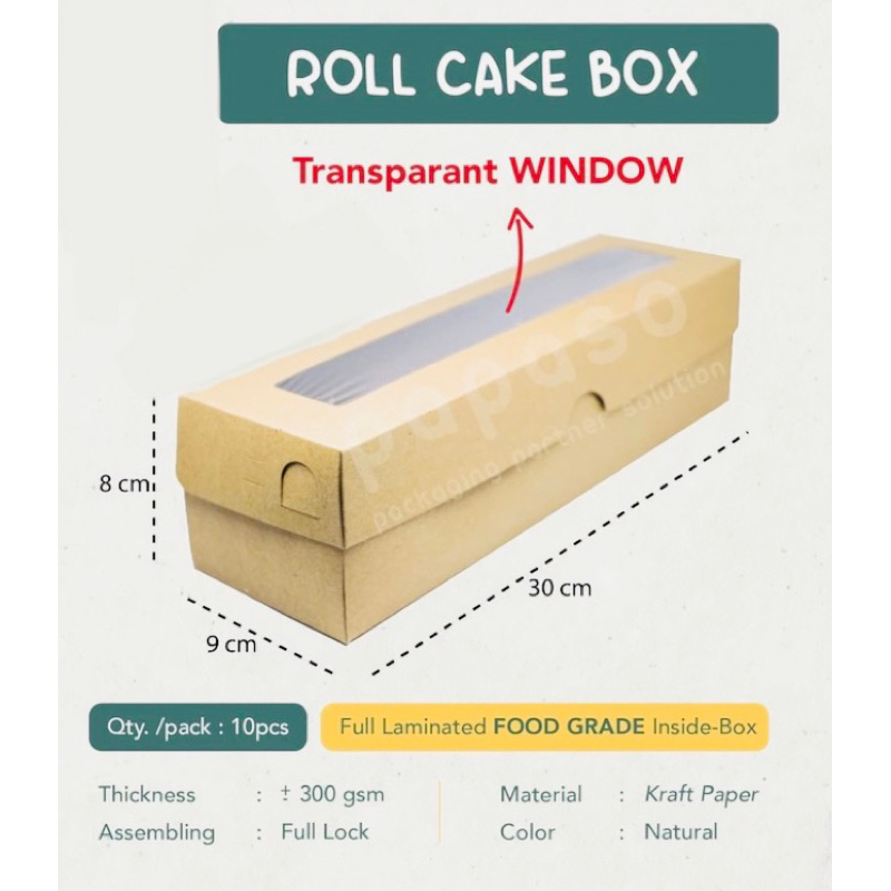 

Box Kue / Box Roll Cake / Kotak Roll Cake (RCB) Kraft Full Laminating 1 Sisi (Min.Order 1pack/10pcs)