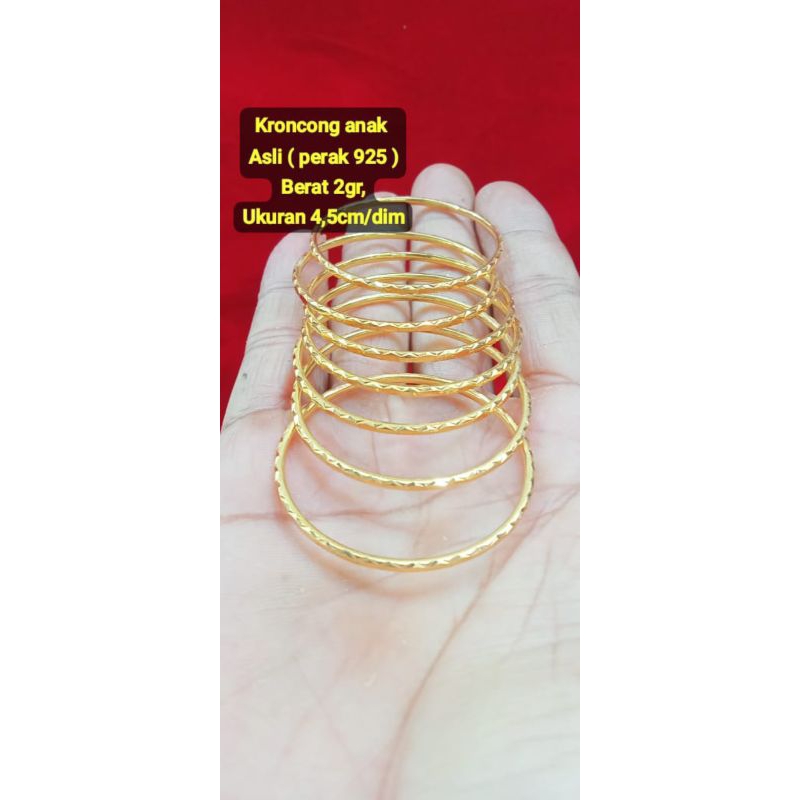 gelang kroncong anak, asli ( perak 925 ) lapis mas