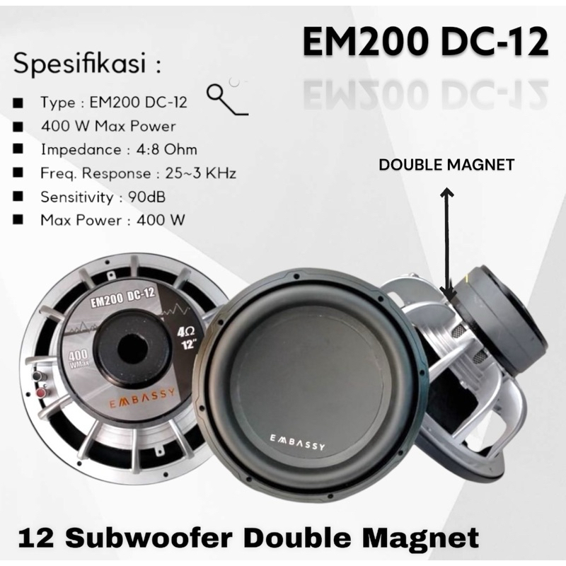 Subwoofer Embassy EM 200 DC-12 Subwoofer Double Magnet Embassy