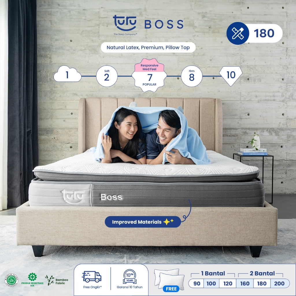 BEST SELLER Turu - Kasur Pocket Spring Bed TURU BOSS ukuran 180x200 (King Size) Free Bantal terlaris