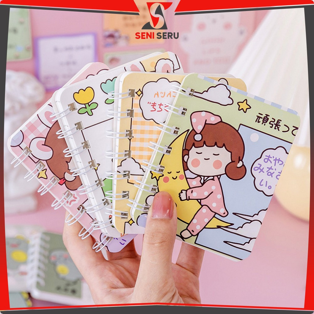 

Buku Mini Alat Tulis Portable / Buku Catatan Kartun Memo Kecil A7 80 Lembar / Buku Kecil Notebook Ring Motif Notepad Seni Seru A58