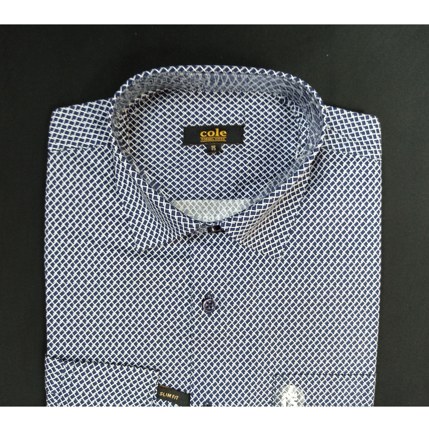 Kemeja Formal Pria Lengan Panjang Cole Slimfit Navy Motif Patern
