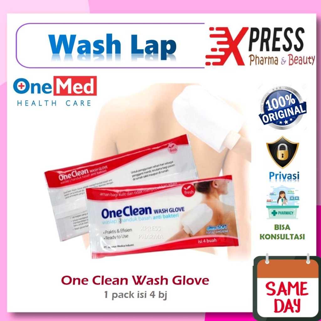 XPRESS ! PACK isi 4 bj ONE CLEAN WASH GLOVE Washlap Waslap Handuk Basah Oneclean Onemed Antibakteri 