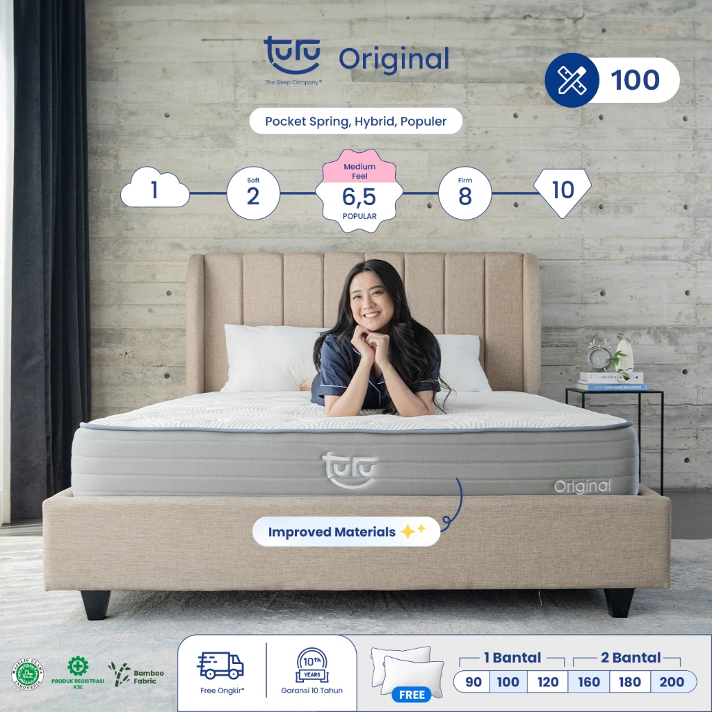 Turu - Kasur Pocket Spring Bed TURU ORIGINAL ukuran 100x200 (Super Single Size) Free Bantal