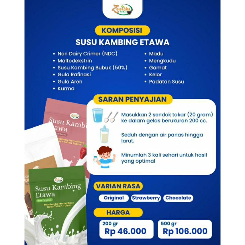 

Susu Kambing Etawa Bubuk Zeeida Herbal, kemasan baru