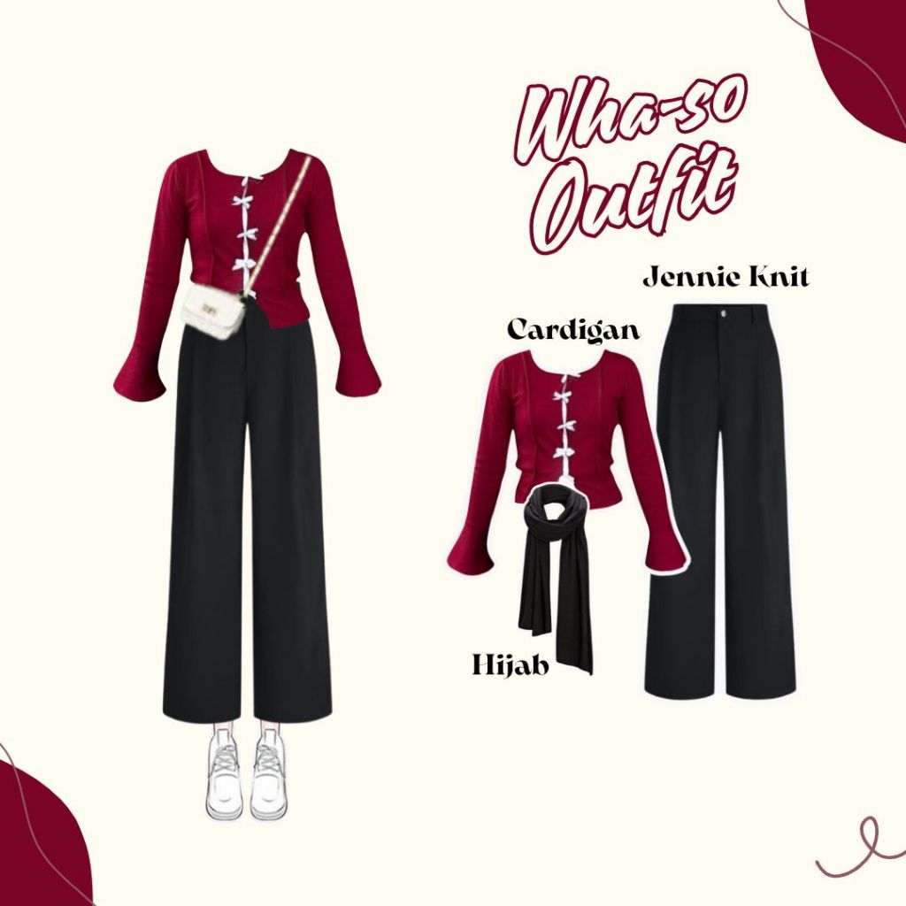 Setelan Wanita ( Cardigan Rib + Jennie Knit + Hijab ) | Whasoo OOTD Korean Style