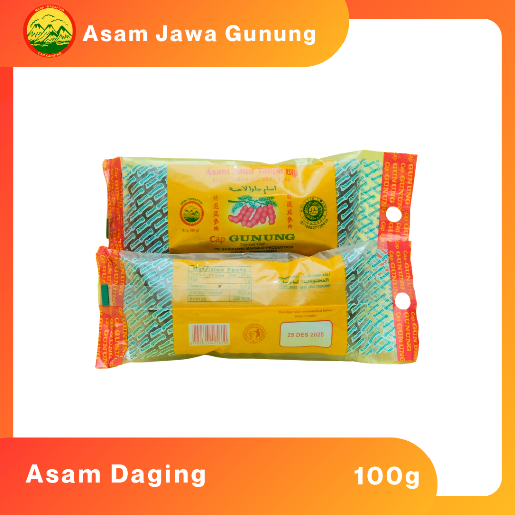 

ASAM JAWA TANPA BIJI ASAM DAGING CAP GUNUNG 100GR KEMASAN 1 DUS