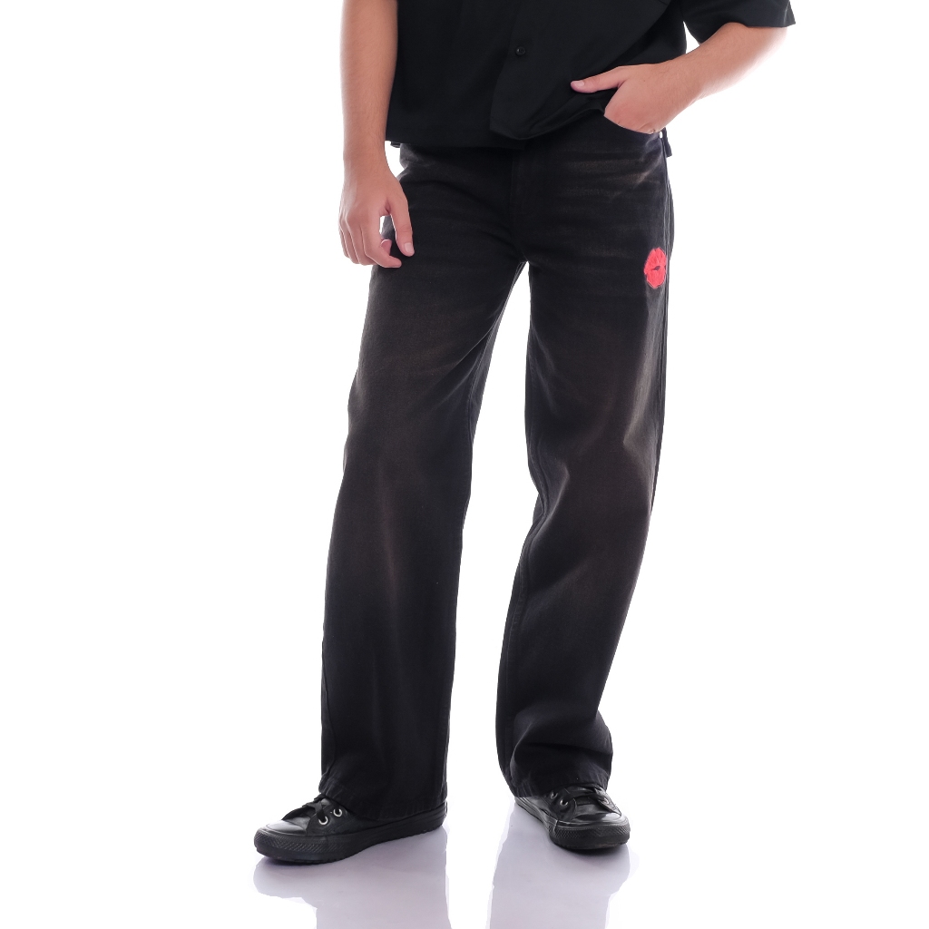 CHICKCOOL - BLACK THINK RETRO - Celana Baggy Jeans Loose Jeans Garment Think Retro - UNISEX JEANS