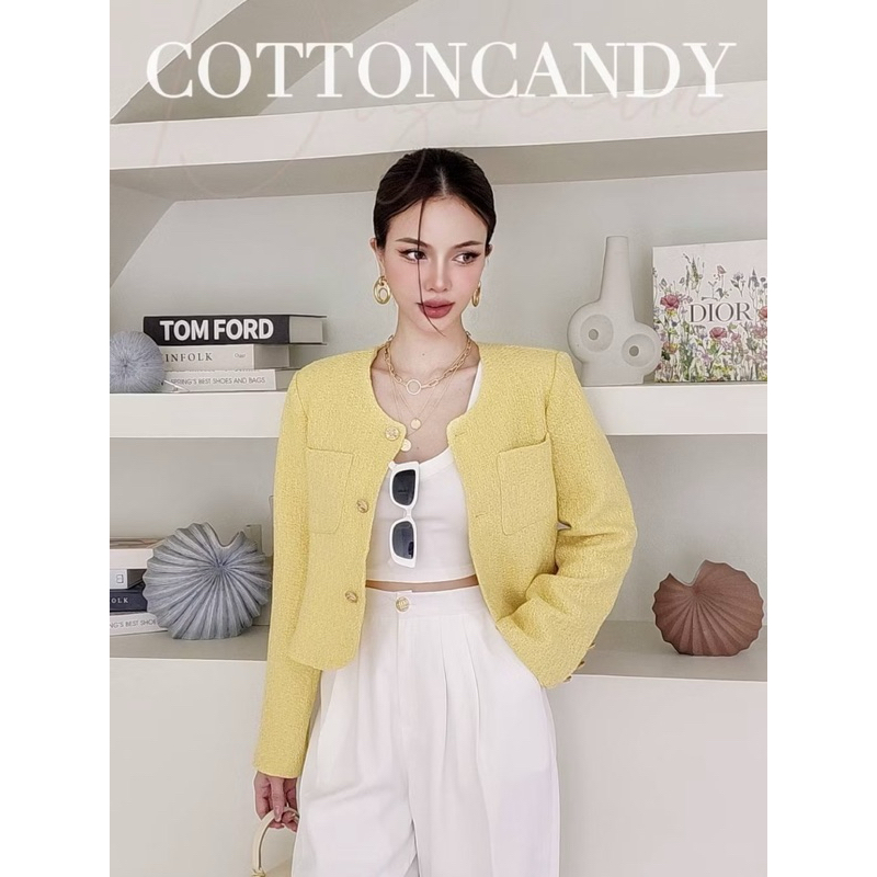 ready stock blazer tweed cottoncandy korean top crop tweed long sleeve import bangkok thailand