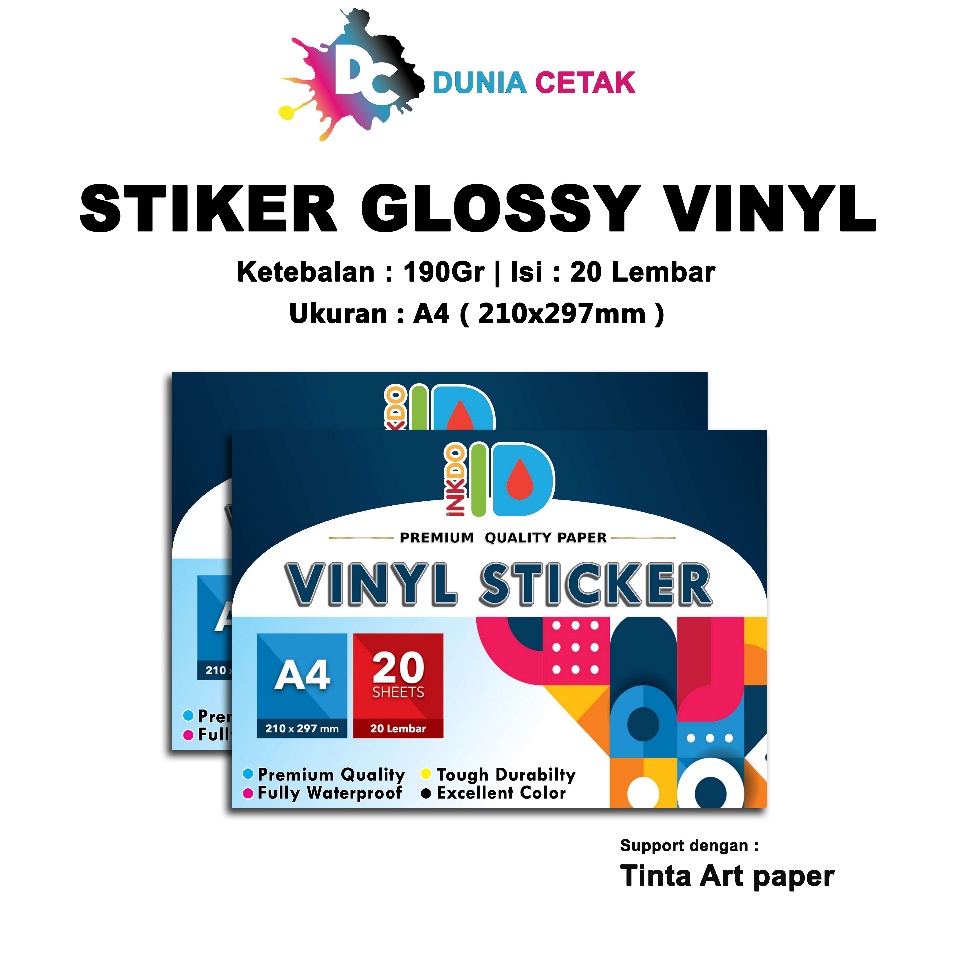 

KODE PRODUK FATDP6569 Kertas Sticker Vinyl Glossy A4 isi 2 lembar Stiker Mengkilap
