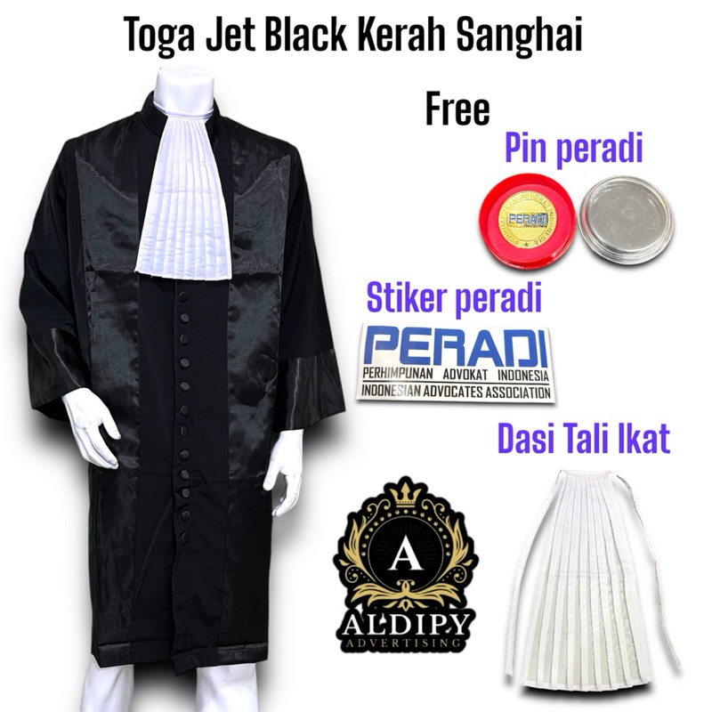 Toga Advokat Pengacara Jaksa Toga Lawyer Peradi Bahan Jet Black Kerah Shanghai + Pin Peradi Dan Stik