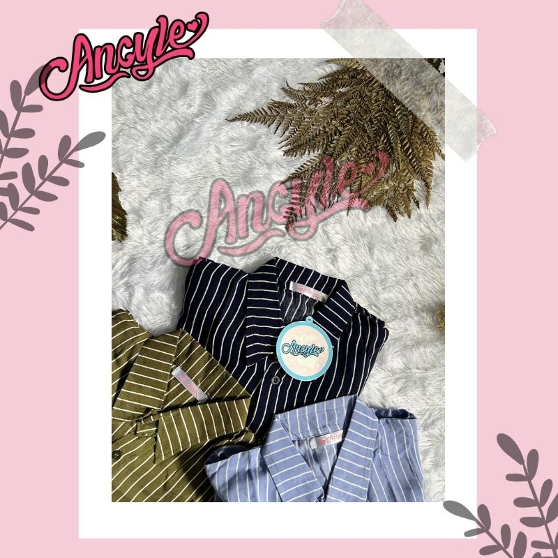 Ancyle Gaudi Shirt - Cotton Stripe Kemeja Salur Wanita Strip Garis Kekinian Oversize Bahan Katun Gay