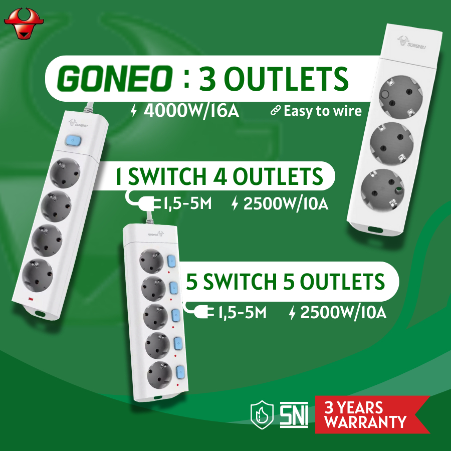 GONEO - Gongniu Stop Kontak Tanpa Kabel terminal kuningan Anti Petir