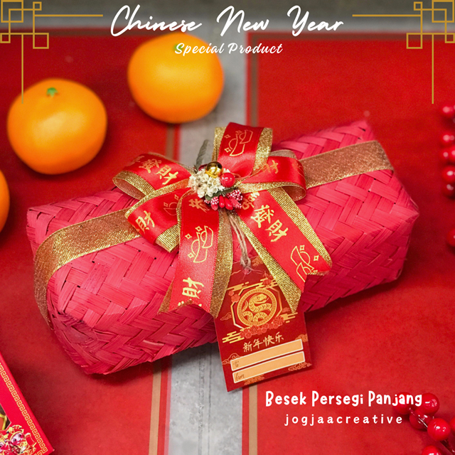 IMLEK SERIES | KOTAK HAMPERS IMLEK Ukuran 22 x 8 cm BESEK PERSEGI PANJANG HIAS PITA IMLEK besek pers