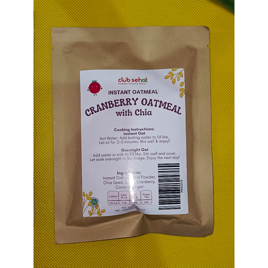 

Club Sehat - Instant Oatmeal Sachet Cranberry Oatmeal with Chia 65Gr