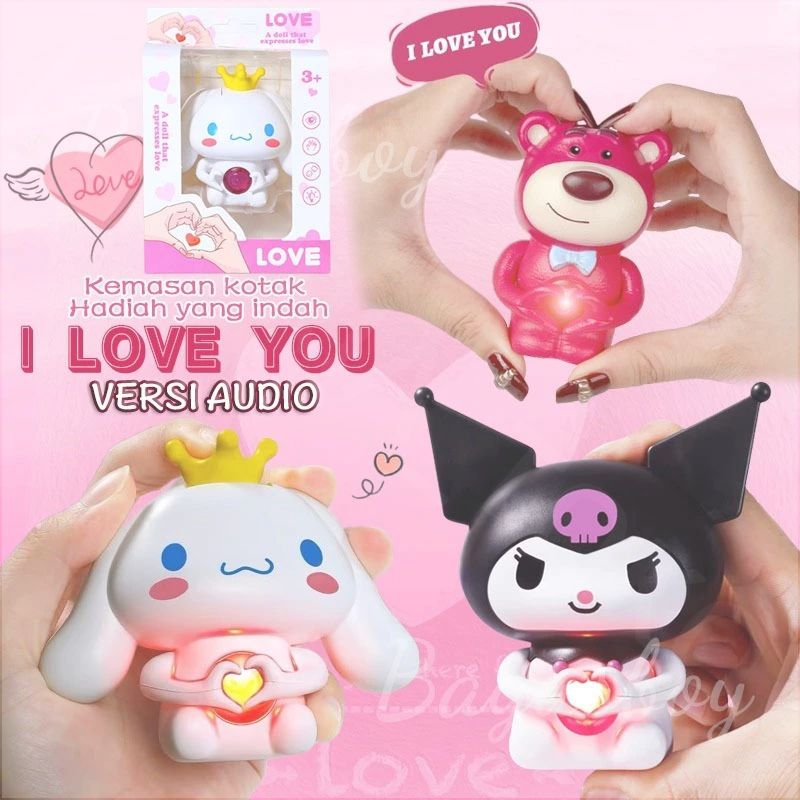 [Versi audio] I love you Lotso Sanrio Night Light Kawaii 3D LED Cinnamoroll Lamp Figure Kartun lampu