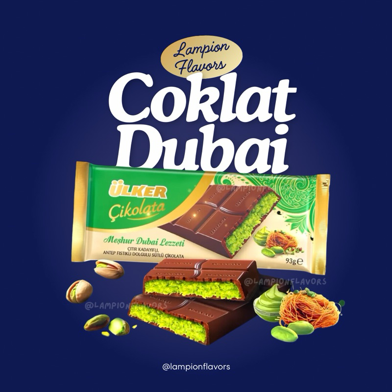 

Coklat Dubai Kunafa Pistachio 93g - Ulker Cikolata Asli Turki - Coklat Viral