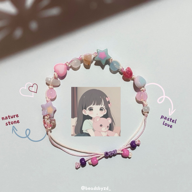 gelang tali serut lucu wanita/gelang manik tali giok pink/beads bracelet aesthetic girl/gelang lucu 