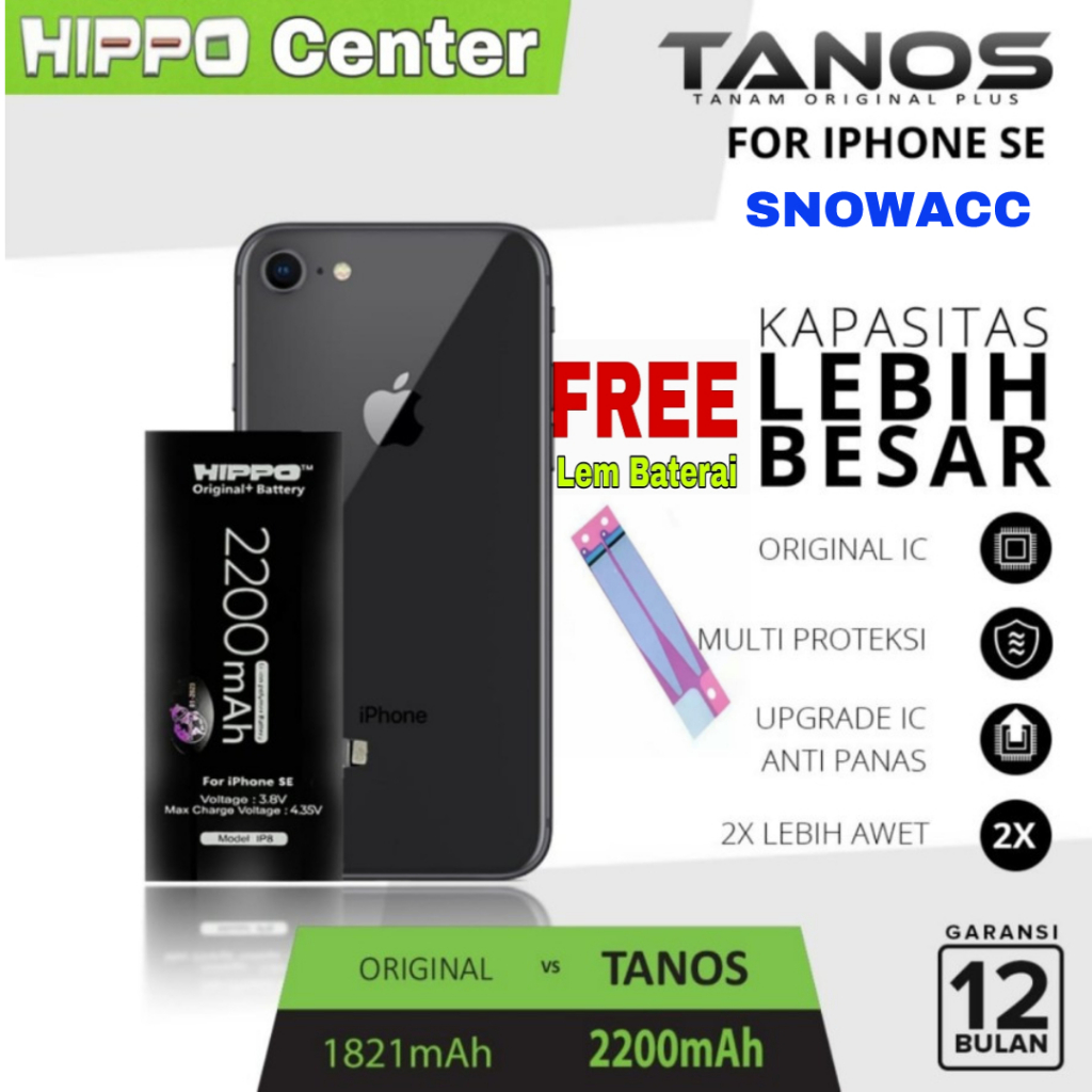 Baterai Hippo iPhone SE 2020 Battery Hippo Tanos iPhone SE DoublePower