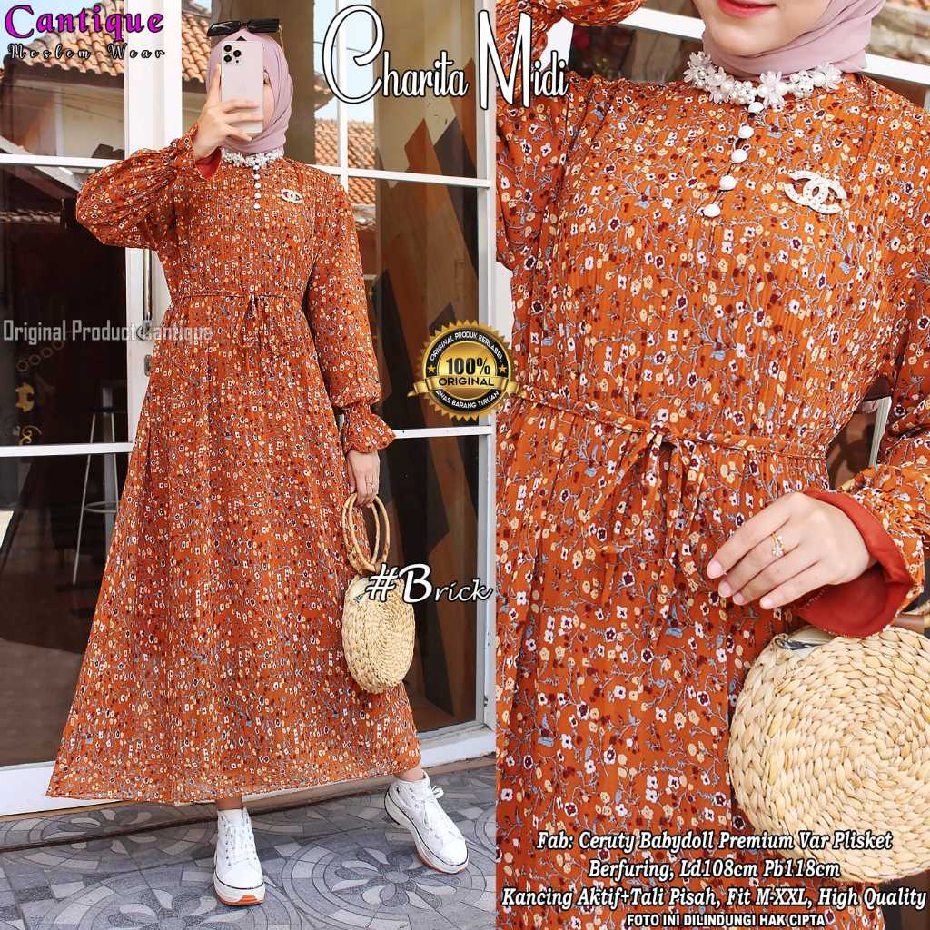 [Kimmifash] Gamis Charita Dress Muslim Motif Lengan Balon Homeydress Ceruti Premium Quality