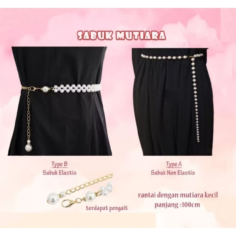 Gesper Belt Ikat Pinggang Wanita Model Rantai Mutiara Karet dan Non Karet Sabuk Manik Elastis Putih 