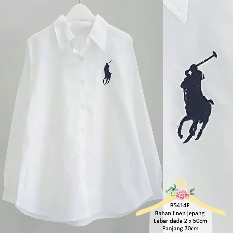 Polo shirt warna putih polos atasan kemeja blouse wanita bahan katun linen jepang fit to XL new mura