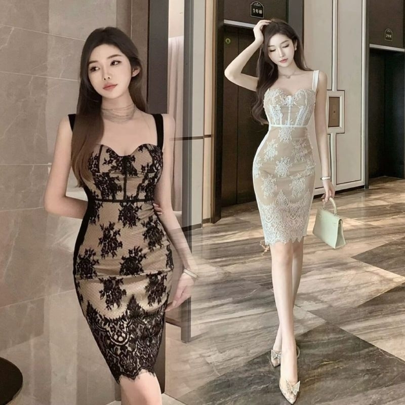 dress lace brukat brokat brocade midi premium europe paris dress gaun pesta wedding party event prew