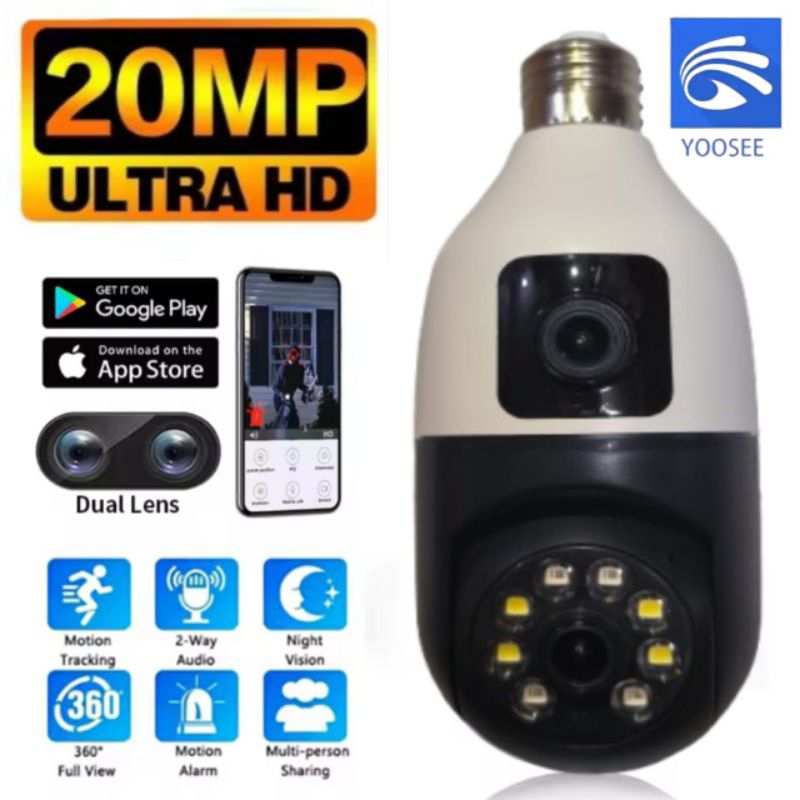 NEW CCTV IP Aplikasi Yoosee PTZ Lampu Bohlam Dual Lensa 20MP IP Camera CCTV Speed Dome FULL HD