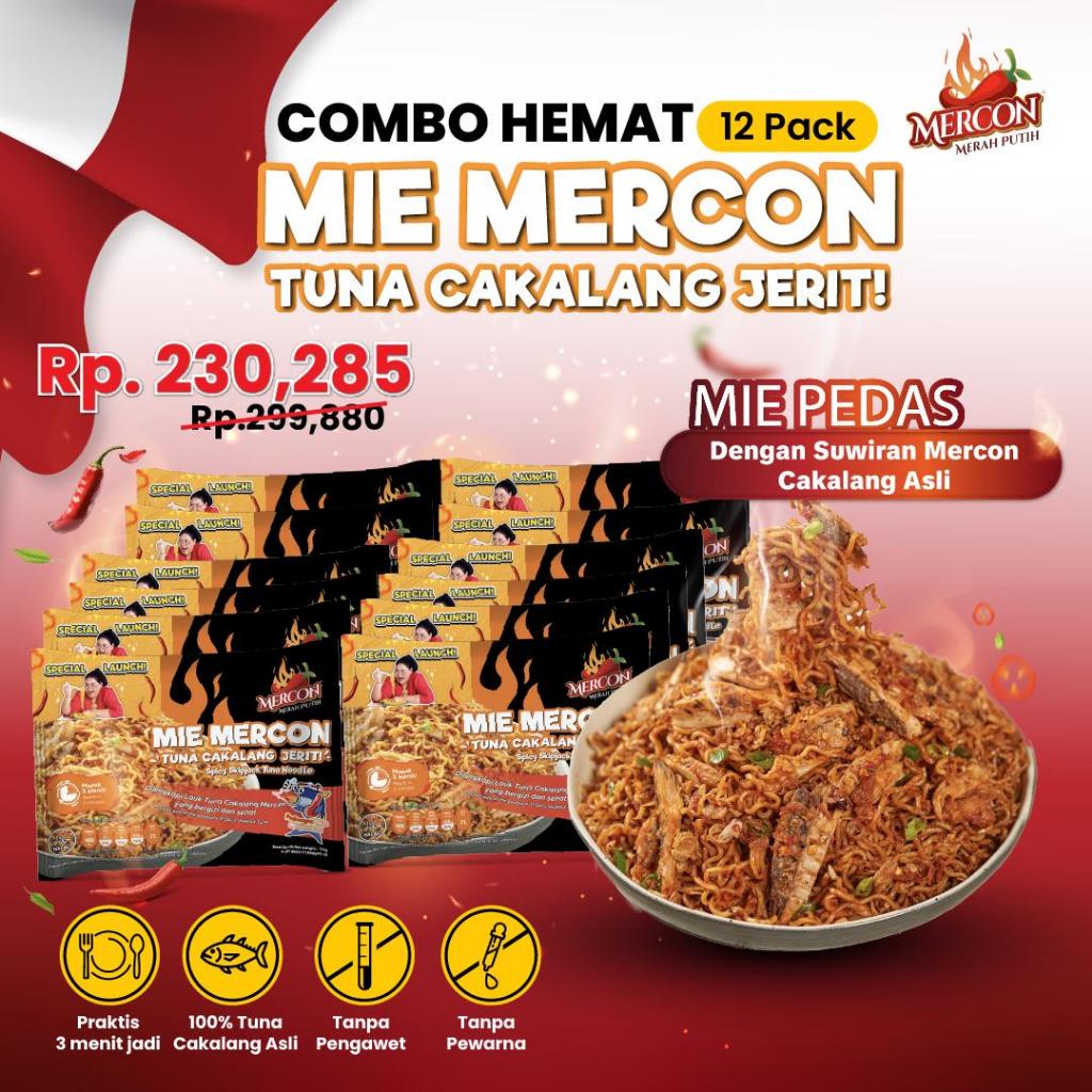 

[NEW] Mercon Merah Putih - Combo Hemat 12 Pack Mie Mercon Tuna Cakalang Jerit || Mie Goreng Pedas Instan