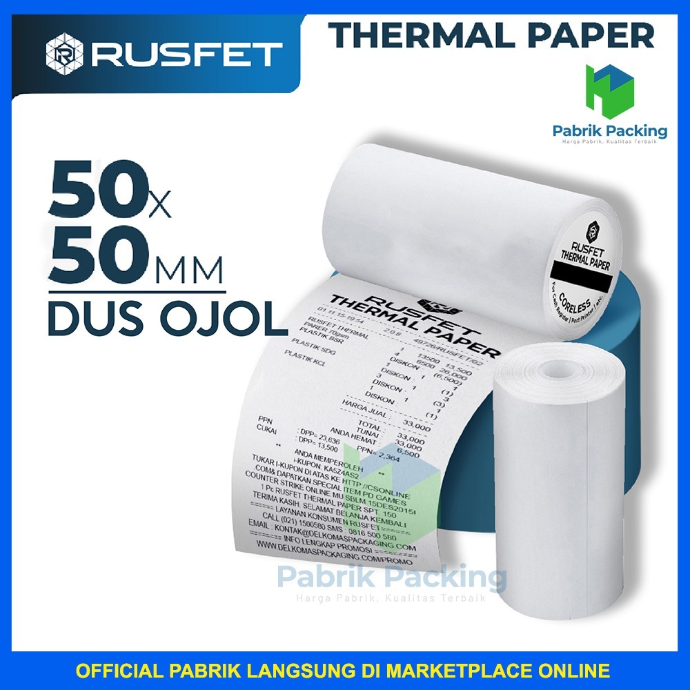 

Kertas Thermal Struk Kasir Paper Thermal 50x50mm Rusfet Dus Ojol