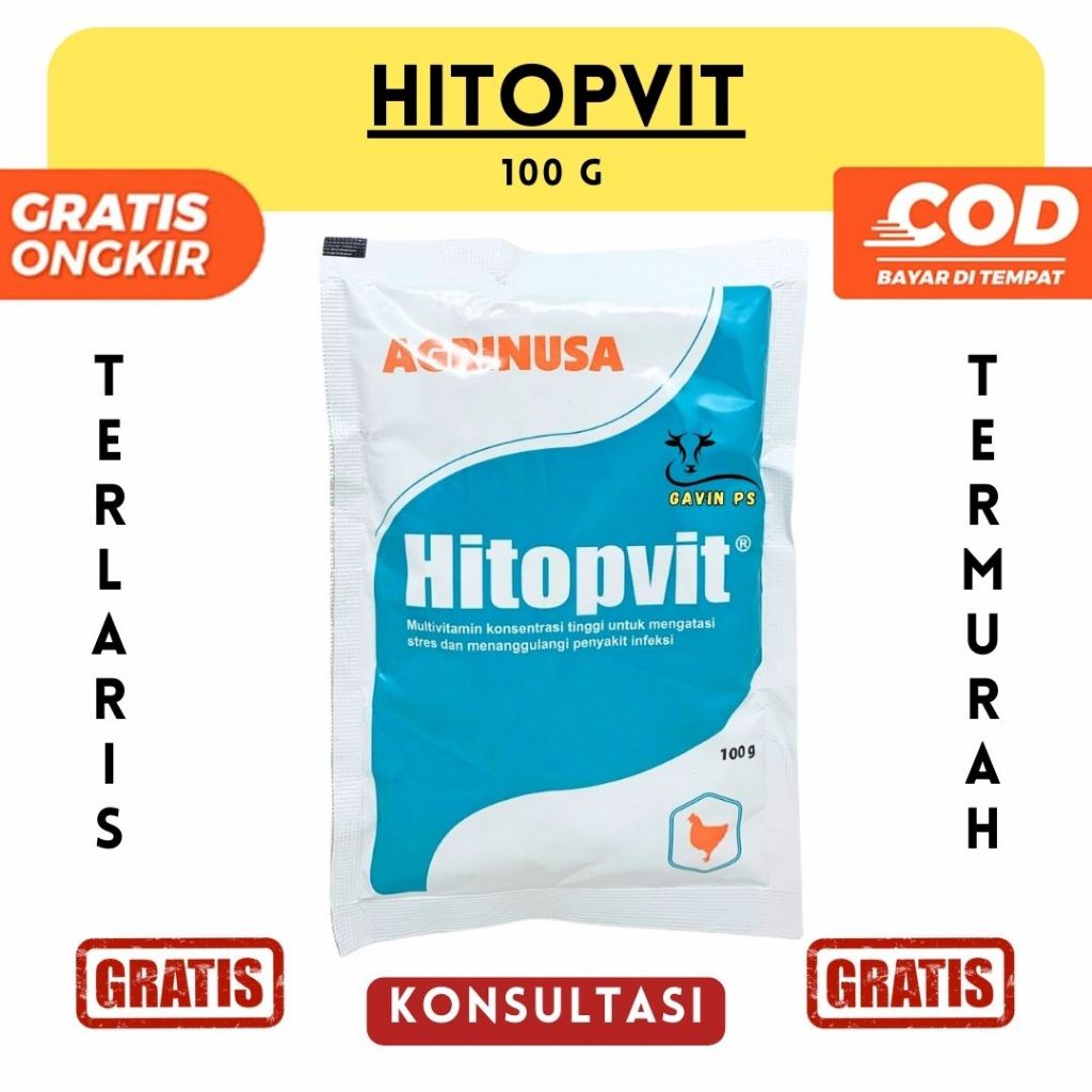 HITOPVIT 100 GRAM - Multivitamin Konsentrasi Tinggi Unggas Ayam Bebek Puyuh