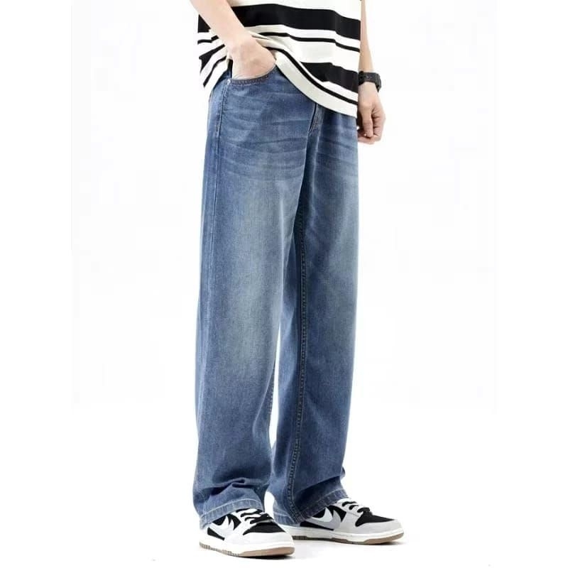 Celana Panjang Jeans Washed Loose Fit Panjang Straight Loose Fit Pria Jins Gombrong